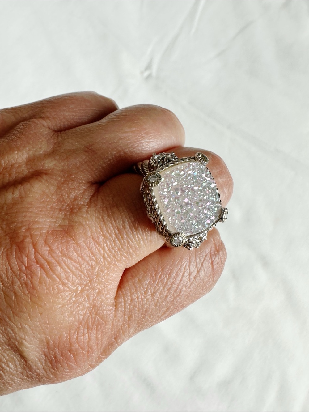 Judith Ripka 925 Sterling Silver Quartz Druzy Cocktail Ring Sz 8 Statement Bold - Picture 4 of 8